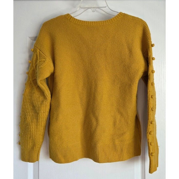 Madewell ChunkyCable Knit Baubles Sleeve Merino Wool Sweater Mustard Yellow Sz S - Picture 4 of 7
